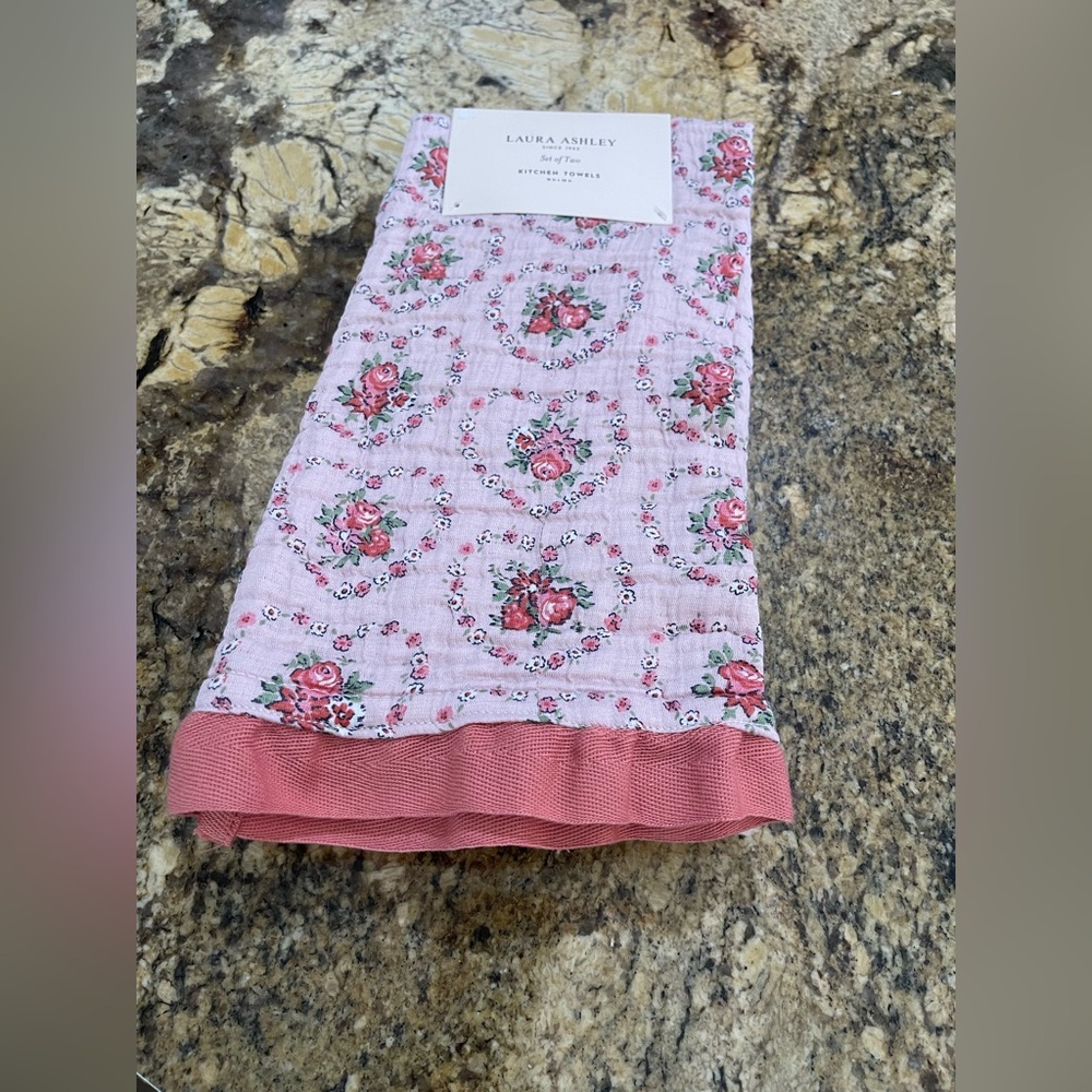 Laura Ashley Upwell Posies Heart 100% Cotton Gauze kitchen towel set - NEW